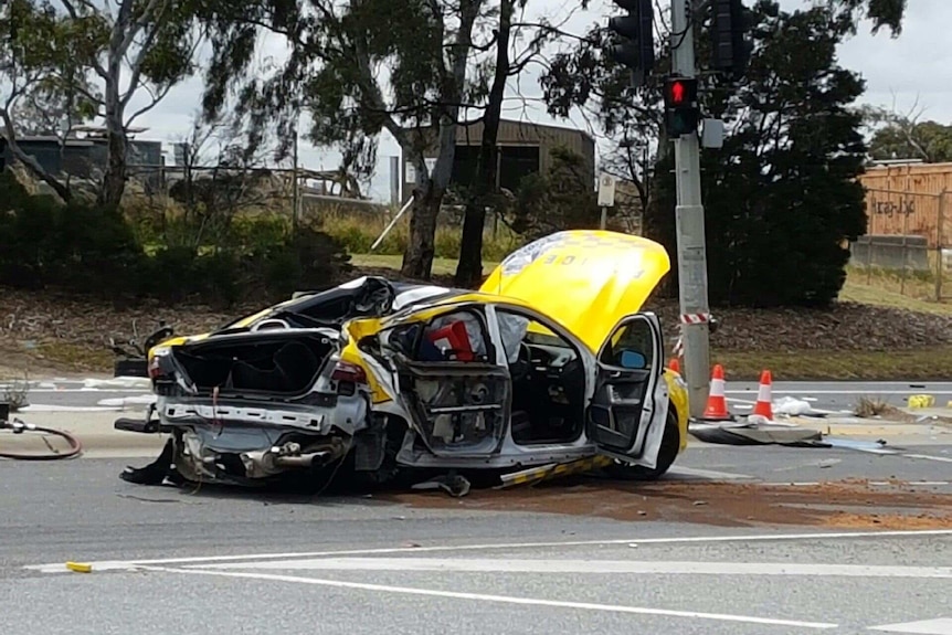 Police car after high-speed crash