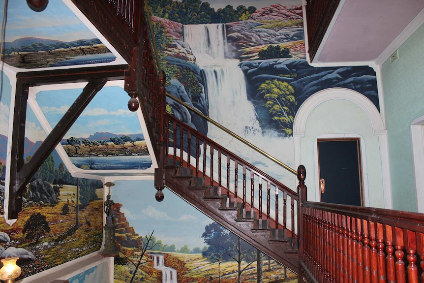 A staircase in the Palace Hotel in Broken Hill