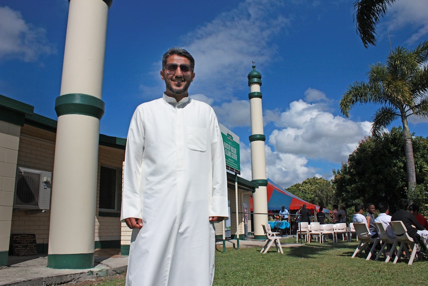 Imran standing out the front of the mosque in Mackay.