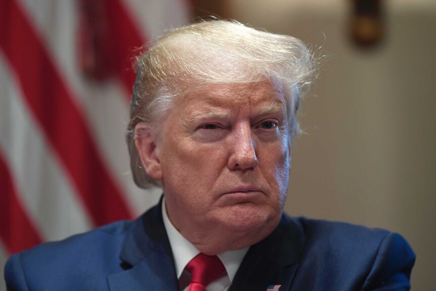 President Donald Trump listens during a meeting in the Cabinet Room of the White House