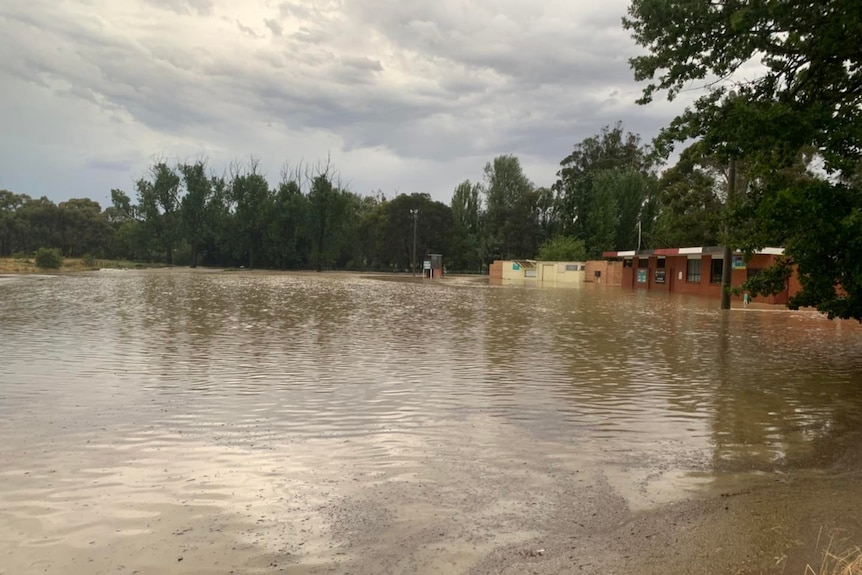 floodwater pooling on a large open space