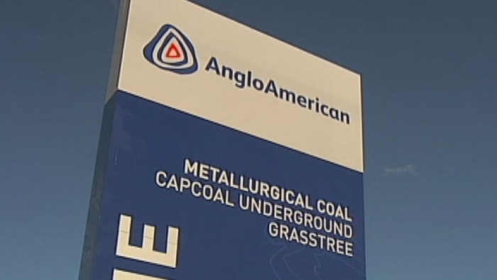 A sign outside Anglo American's Grasstree coal mine near Middlemount, north-west of Rockhampton.