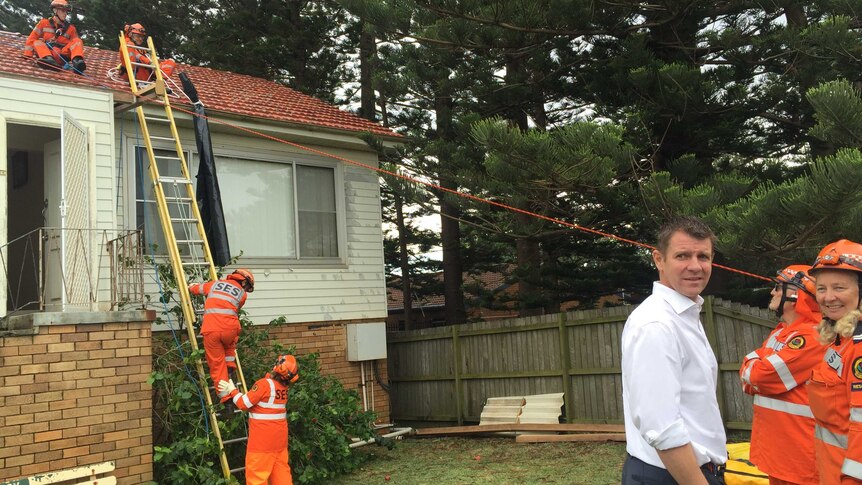 NSW Premier Mike Baird is visiting flood damaged properties in Narrabeen.