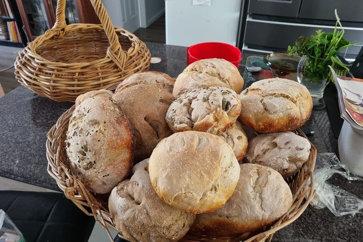 A basket full of bread loaves