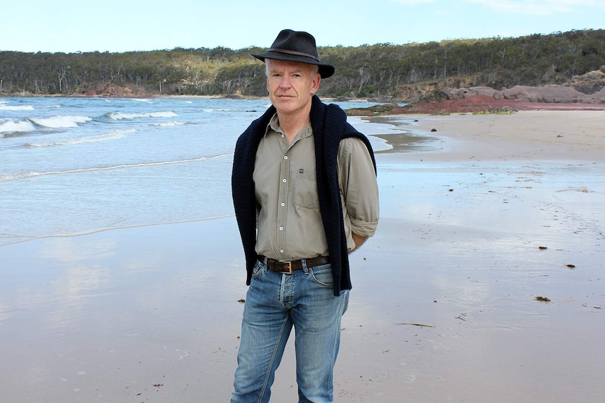 Mark McKenna at Pambula River mouth - one of the places crossed by the survivors of the "Sydney Cove" in 1797