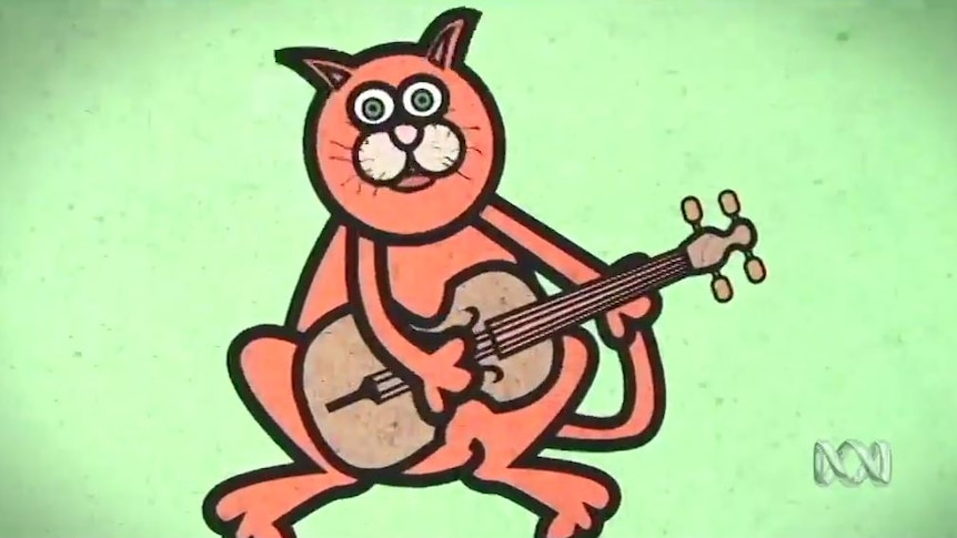Cartoon of cat playing a guitar