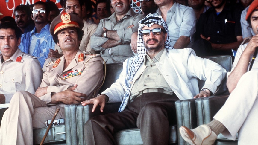 Moamar Gaddafi with Yasser Arafat in 1978
