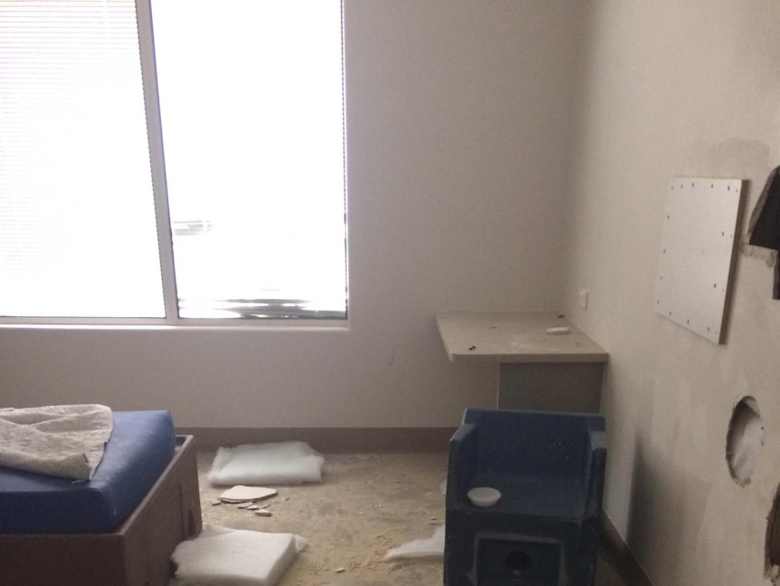 Damage to a patient's room in the Flynn ward at Latrobe Regional Health.