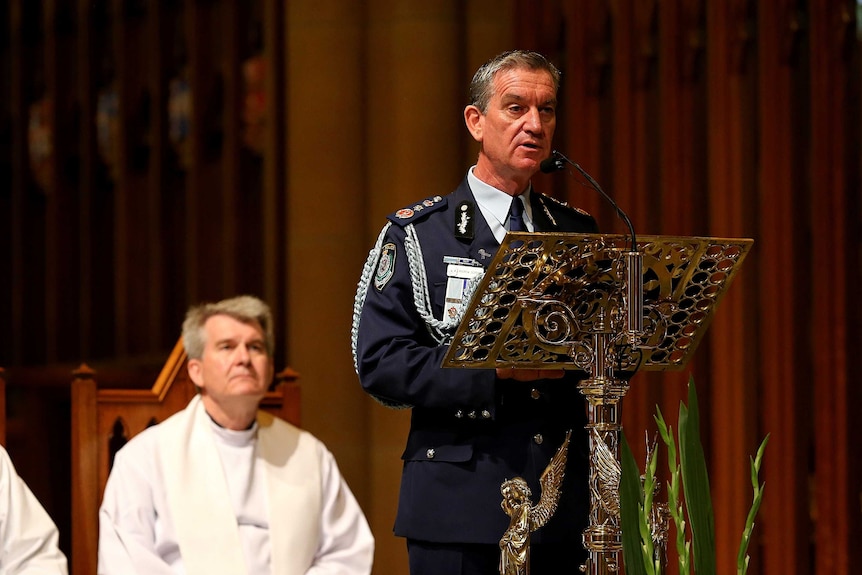 NSW Police Commissioner Andrew Scipione at Curtis Cheng funeral