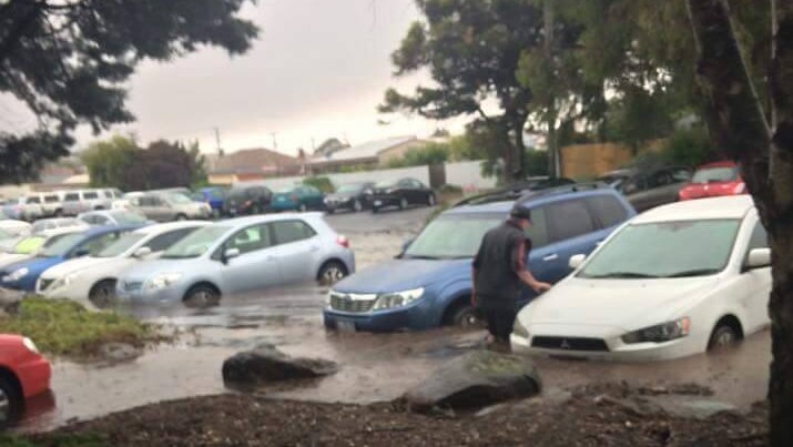 Flash flood in Ulverstone car park
