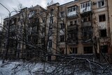 A view shows a damaged residential building in the frontline town of Bakhmut.