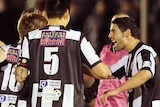 Adelaide City celebrate their win over the Wanderers