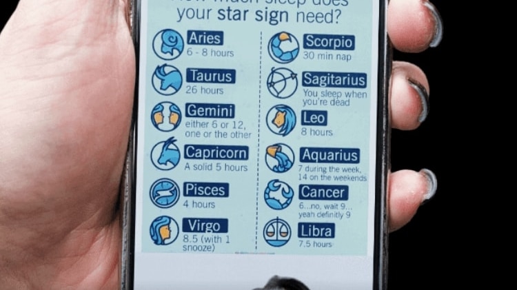 Laura's screen featuring a Facebook post titled 'how much sleep does your star sign need?'.
