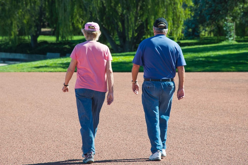 Older couple walking