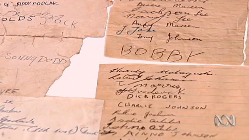 Pieces of paper with names handwritten on them
