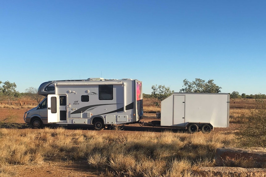 Bren and Ken MacDibble's campervan in the bush on their travels around Australia.