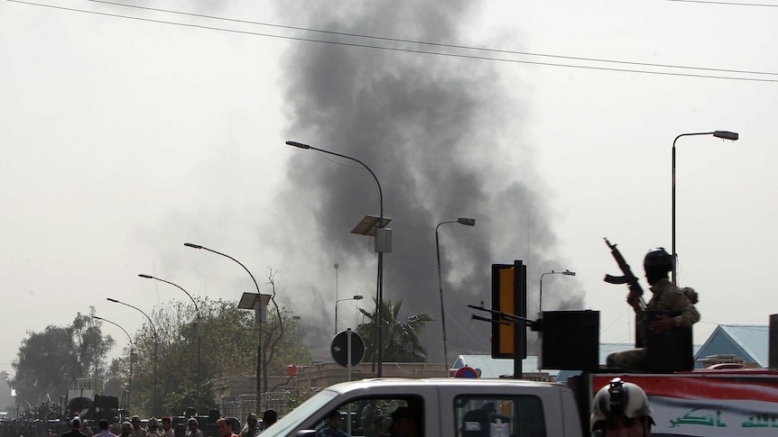 Smoke billows from bombing in Green Zone.