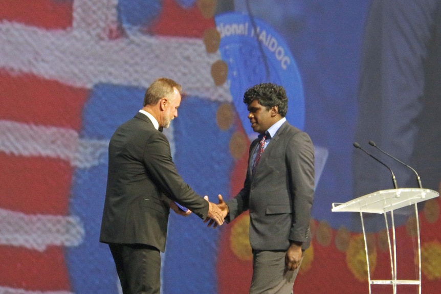 NAIDOC 2016 Awards 'Youth of the Year' winner Elijah Douglas accepting his award.