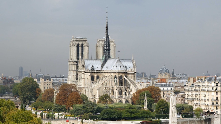 Notre Dame Cathedral in Paris as seen from a distance