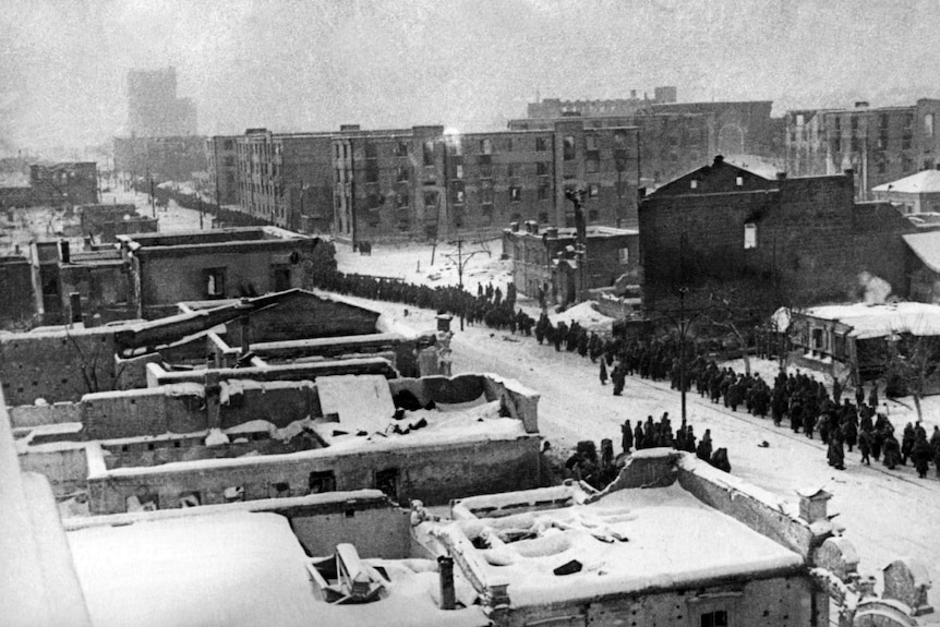 Nazi German Wehrmacht soldiers in Stalingrad after surrendering in 1943.