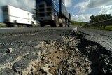 Pothole on the Midland Highway, Tasmania
