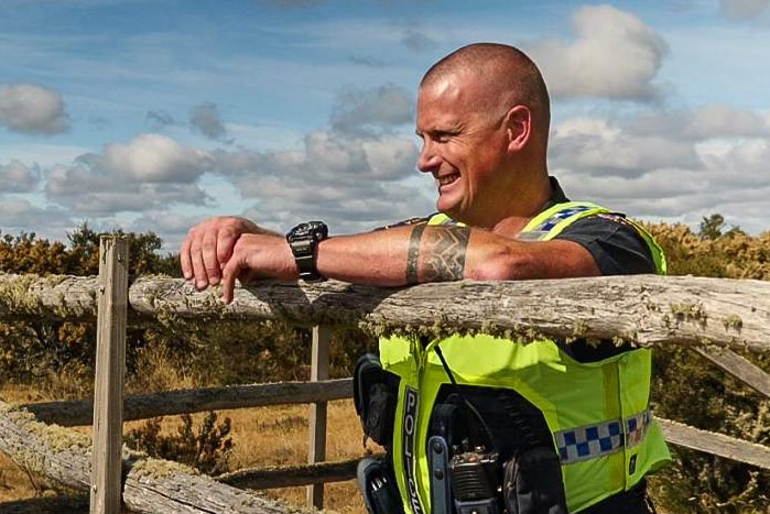 Senior Constable Dan Adams looks over the plains at Liawenee, in Tasmania's Central Highlands.
