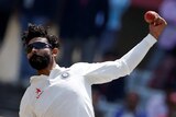 India spinner Ravi Jadeja bowls against Australia on day five of the third Test in Ranchi.