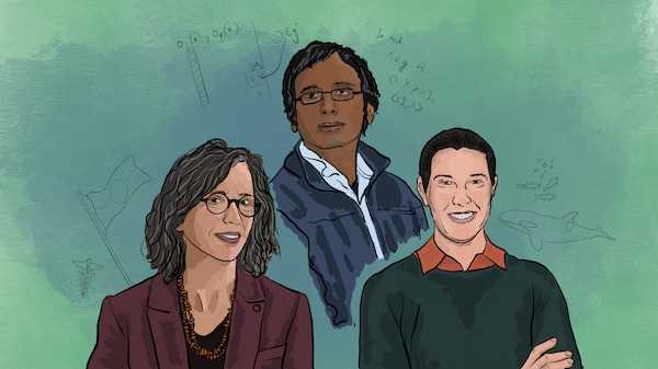 Illustration of three people, a woman and two men