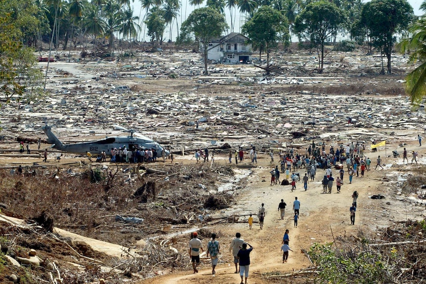 Tsunami survivors receive food and water