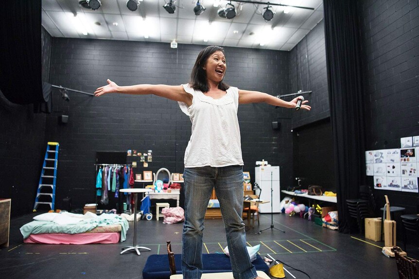 Hsiao-Ling Tang performs during rehearsals of Single Asian Female at La Boite Theatre in Brisbane