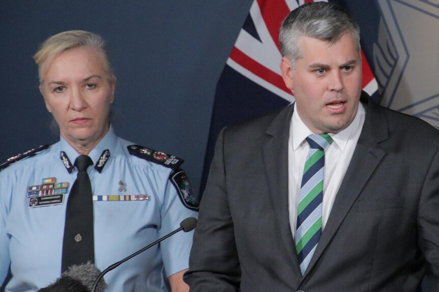 State Police Minister Mark Ryan and Police Commissioner Katarina Carroll at a press conference