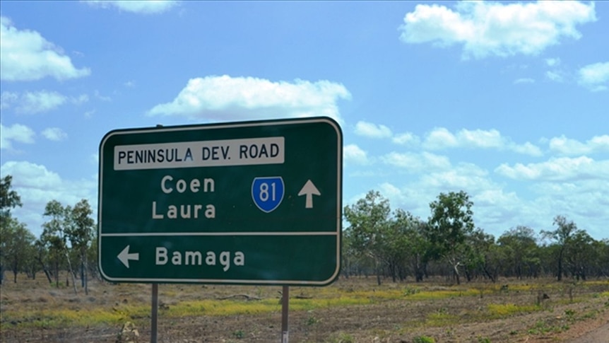 Road sign pointing to Coen or Bamaga on tip of Cape York Peninsula