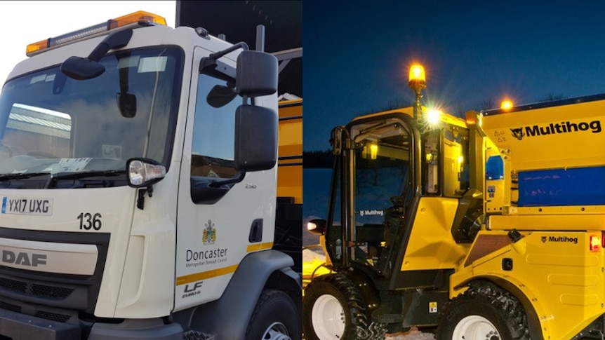 Two new gritting vehicles recently named David Plowie and Gritsy Bitsy.