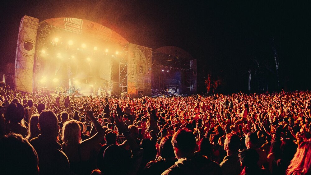 A photo of the main stage of Big Pineapple Music Festival at night