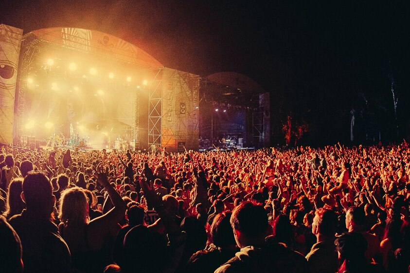 A photo of the main stage of Big Pineapple Music Festival at night