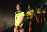 Australian sevens player Charlotte Caslick leads the team out at the Tokyo Olympics