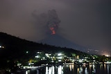 A view of the Mount Agung volcano erupting in Karangasem, Bali.