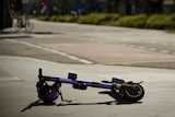A fallen purple e-scooter lies in Canberra's CBD