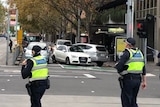 The scene of a car crash in Melbourne's CBD.