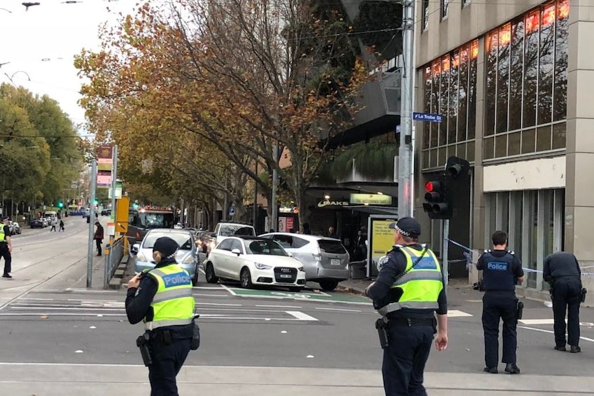 The scene of a car crash in Melbourne's CBD.