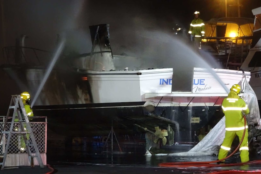 The second fire on a boat towed yesterday from Mindarie Marina.