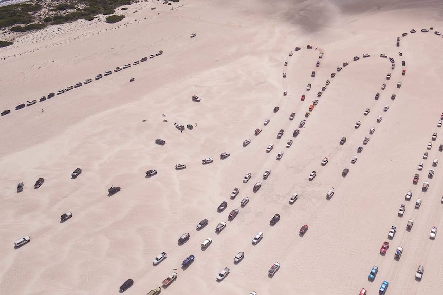 An aerial view of the convoy of more than 400 cars.