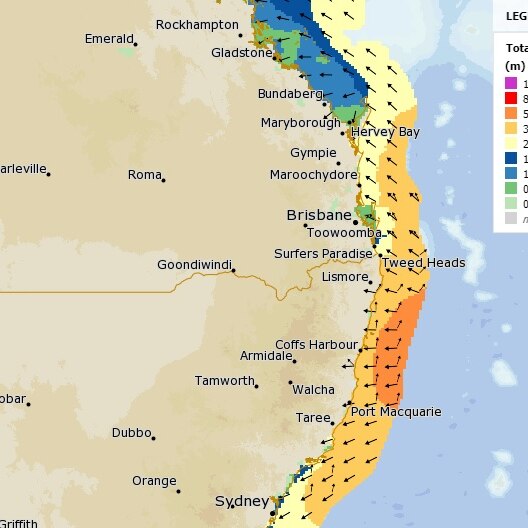 A map of predicted wave heights along the Australian east coast