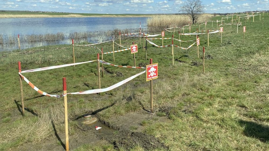 Cordoned off minefields in Ukraine