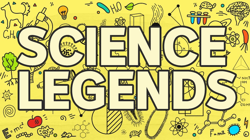 Science Legends logo which has a bunch of hand-drawn sciencey doodles.