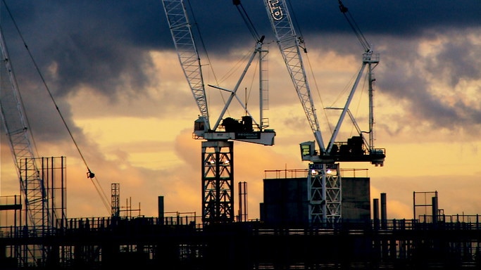 Construction cranes over Melbourne