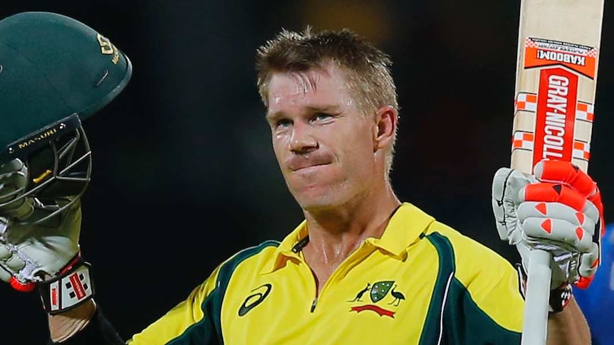 David Warner celebrates ODI ton against Sri Lanka