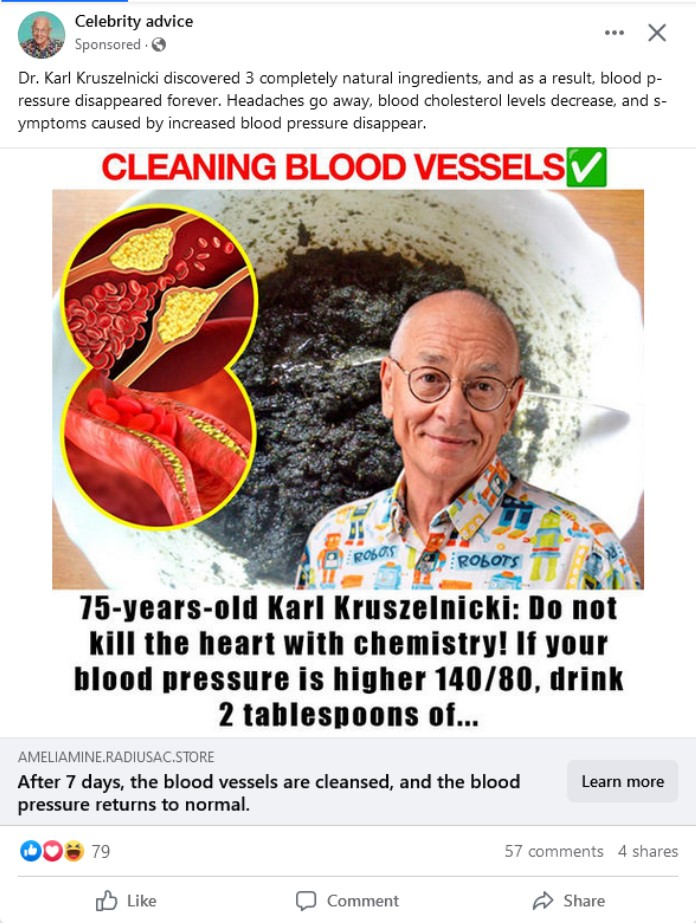 A fraudulent ad featuring Dr Karl on Facebook