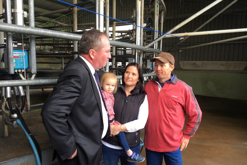 Barnaby Joyce with dairy farmers in Shepparton