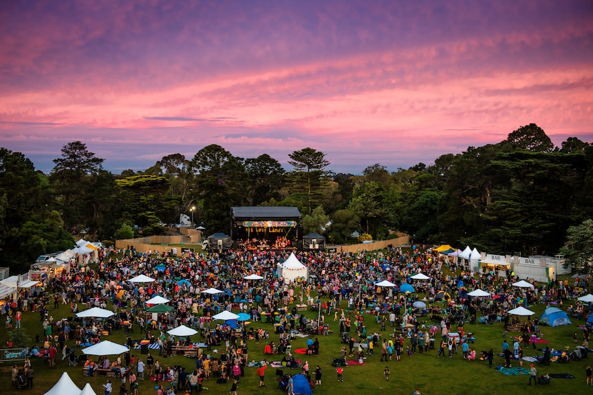 An aerial shot of a festival